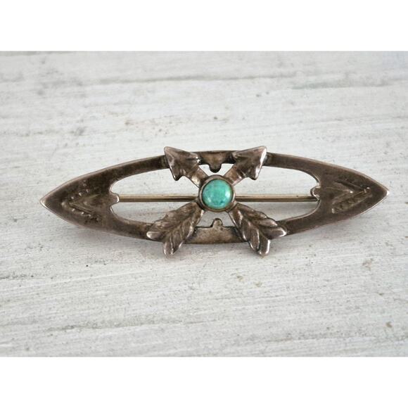 Vintage Sterling Silver Native American Crossed Arrow Turquoise Pin Broock - Picture 1 of 7